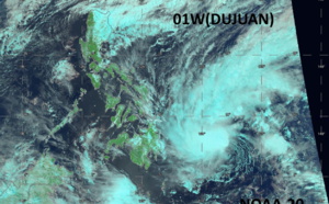 Western North Pacific: 01W named DUJUAN, forecast to intensify next 36h if wind shear decreases, 18/09utc update