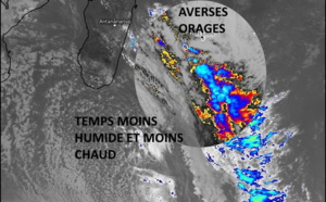 ILES SOEURS: le front pluvio-orageux fait un passage remarqué sur la RÉUNION puis aborde MAURICE la nuit prochaine, mise à jour 17/12h