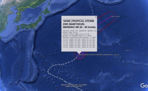 TS 23W(NAMTHEUN) Smap and Ascat-c suggested winds just below Typhoon intensity near the center, 16/03utc