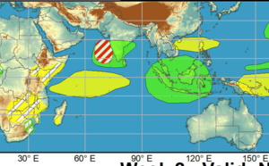 2 WEEK CYCLONIC DEVELOPMENT POTENTIAL: suppressed MJO and enhanced wind shear =calm tropics barring TS 21L(WANDA) and possible development over the Arabian Sea,03/11