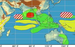 2 WEEK CYCLONIC DEVELOPMENT POTENTIAL: North Indian and Western Pacific under watch/Invest 91B is up-graded to MEDIUM while gradually approaching Indian coastline