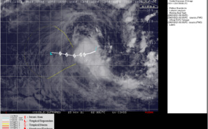 Mid-level dry air entrainment preventing significant intensification of TC 01S(PADDY), 23/09utc