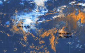 Final Warning on 01S(PADDY) with Invest 91S displaying flaring convection, 25/06utc