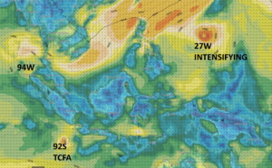 TS 27W(NYATOH) intensity to peak(CAT 3) within 36h then will decay (dry air and shear)//Invest 92S: TCFA(High),Invest 94W still Medium 
