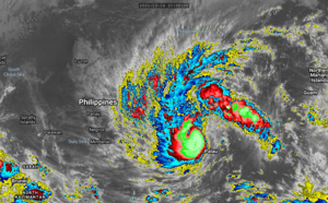 28W(RAI) now at Typhoon intensity, forecast to reach CAT 2 by 24hours, but rapid intensifcation still possible before crossing the Philippines,15/03utc