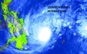 TY 28W(RAI) intensifying, landfall over Surigao/Philippines by 18H, then tracking across the archipelago, peak intensity forecast in 72H, 15/15utc