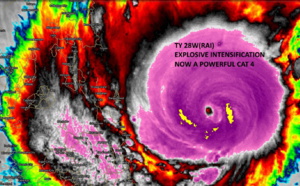 Typhoon 28W(RAI): extremely rapid intensification: now a powerful CAT 4, forecast to hit Surigao City as a formidable cyclone in 12/15hours,15/21utc