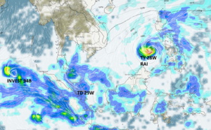 Typhoon 28W(RAI) to pass over Palawan within 12hours,2nd intensity peak forecast in 36hours//TD 29W short-lived Northwest of Singapore,17/03utc