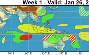 2 WEEK CYCLONIC DEVELOPMENT POTENTIAL: South Indian and South Pacific oceans likely to be active next 2 weeks, 26/01