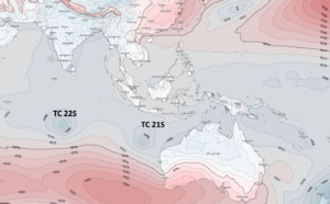 Active South Indian Ocean: TC 21S(CHARLOTTE) weakening// TC 22S(HALIMA): Cat 2 US by 48h, maybe higher,23/15utc