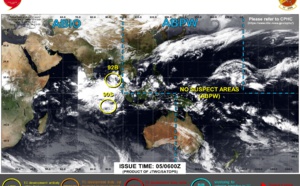 Indian Ocean: 2 Invests monitored: Invest 92B and Invest 90S, 05/06utc
