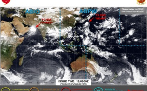 TS 09W(MEARI) slowly intensifying north of 30°N//Arabian Sea:TC 03A rapidly emerging//Invest 90E: TCFA// Invest 90C, 12/09utc