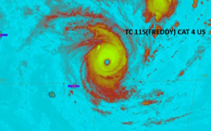 TC 11S(FREDDY) peaked at CAT 5 US again now CAT 4 tracking North of Mauritius and Réunion islands//Invest 99W//Invest 93S//2003utc