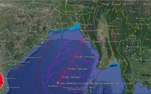 TC 01B(MOCHA) rapidly intensifying to CAT 3 US within 24h forecast landfall near Sittwe shortly after 48h// 1209utc 