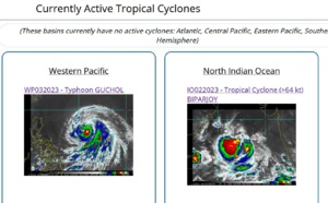 Typhoon 03W(GUCHOL) peaking by 24h at CAT 2 US// TC 02A(BIPARJOY) may reach CAT 3 US by 36h//0803utc