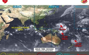 WESTERN PACIFIC: TD 04W intensifying and slowly approaching GUAM// SOUTH PACIFIC: TC 30P(MAILA) powerful but very slow moving/31P(VAIANU) subptropical transition//090300 UTC